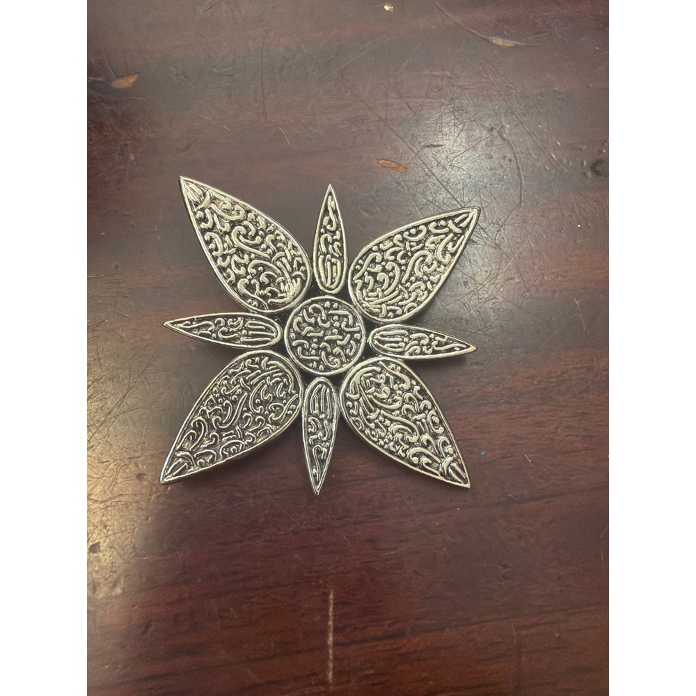 Silver Starburst Hair Clip Filigree Scrollwork Floral Statement Alligator Clip